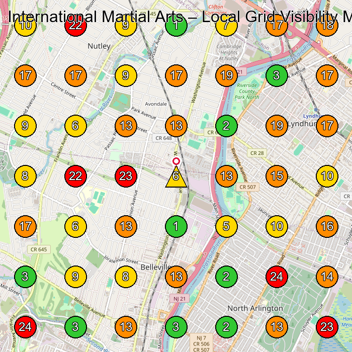 International Martial Arts Martial Arts School GeoGrid ranking map for Belleville NJ